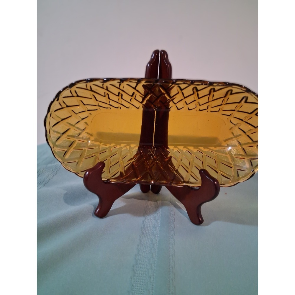 Vintage indiana Glass Oval Basketweave Serving Dish Scalloped Edge 10 Inch MCM